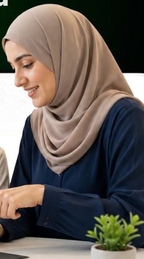 Teacher guiding a student through the Quran on a tablet